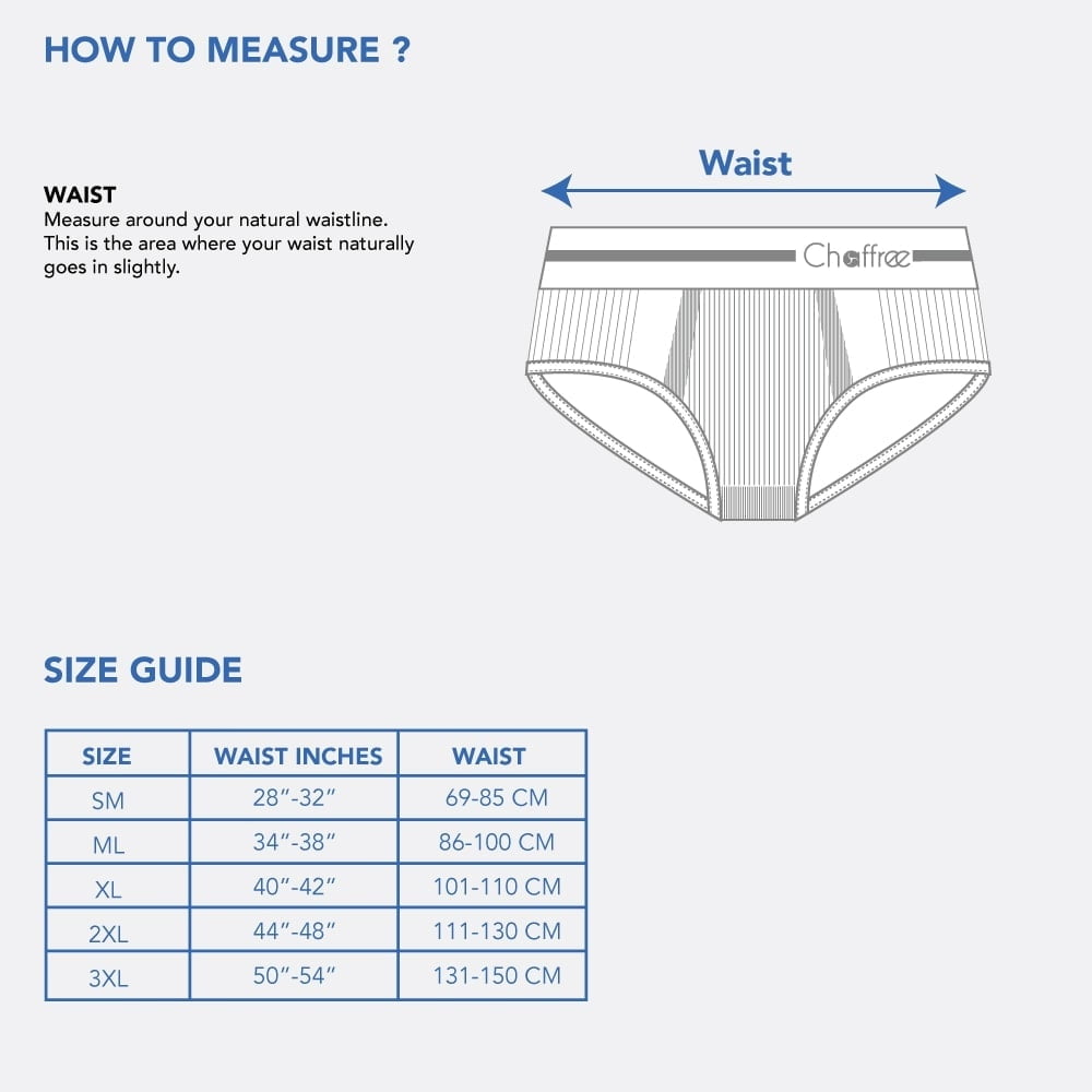 Chaffree Mens Briefs Size Guide