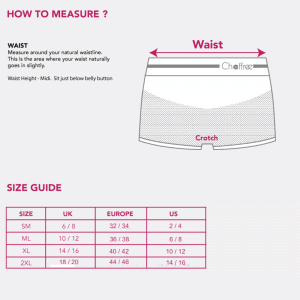 Size chart chaffree boxer briefs